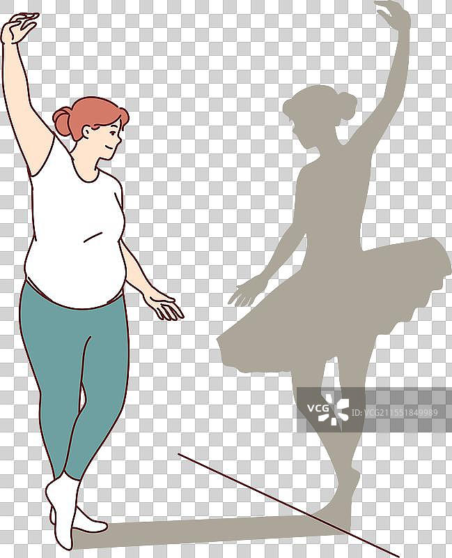 超重女性梦想成为芭蕾舞者并且图片素材