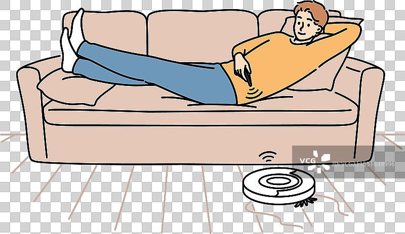 机器人吸尘器通过遥控器进行控制图片素材