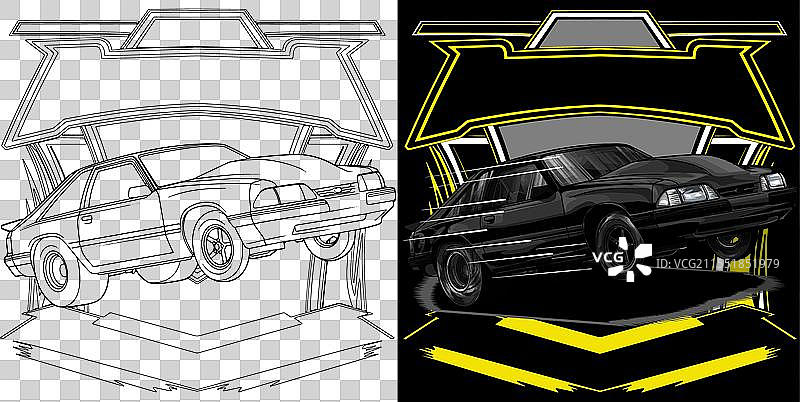 黑色拖曳赛车带有黄色条纹图片素材