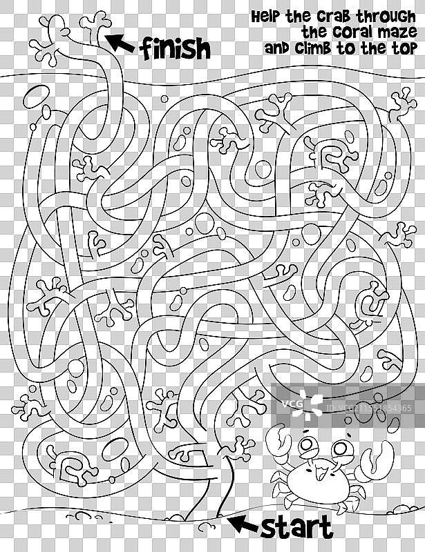 帮助螃蟹穿过珊瑚迷宫并爬到图片素材