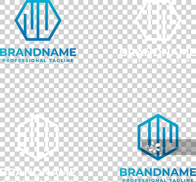 字母nu或nv和un或vn六边形标志集图片素材