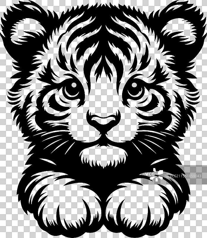 老虎幼崽剪影艺术图片素材