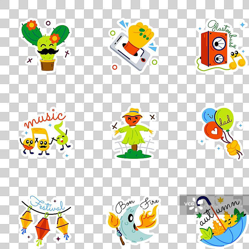 文化庆祝活动的扁平贴纸合集图片素材