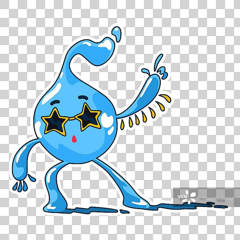 水滴卡通角色面部表情与水图片素材