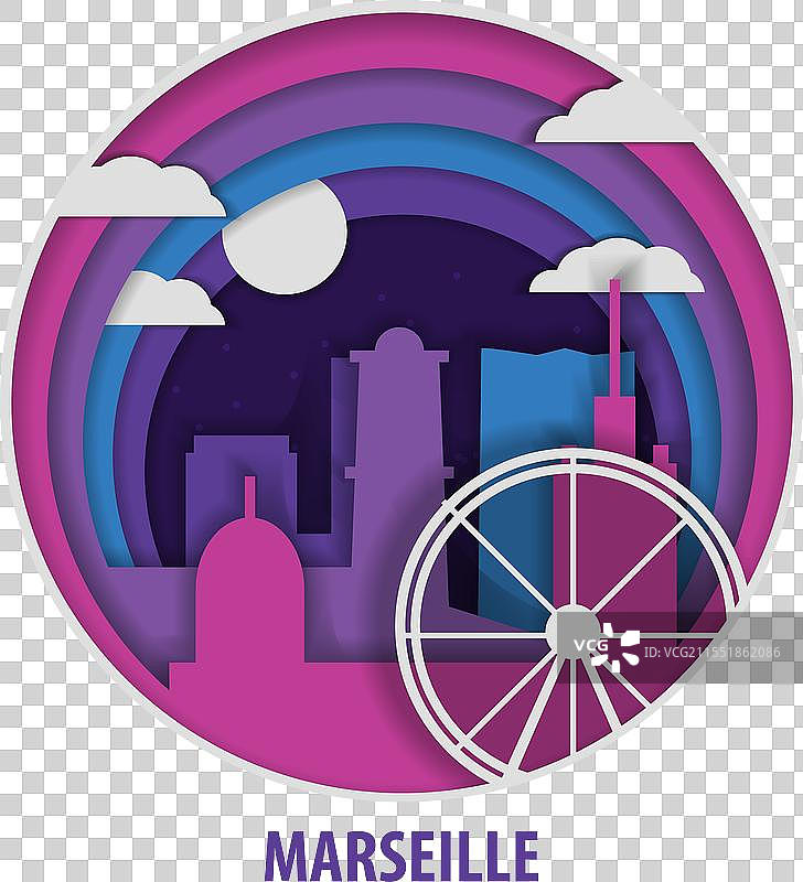 马赛城市折纸纸张孤立图像图片素材