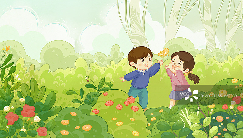 春天春游小清新一家人旅游插画图片素材