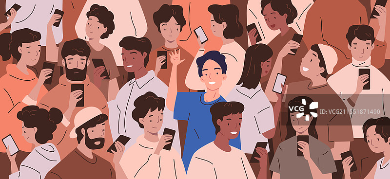 人群中的手机成瘾，许多人沉迷其中图片素材