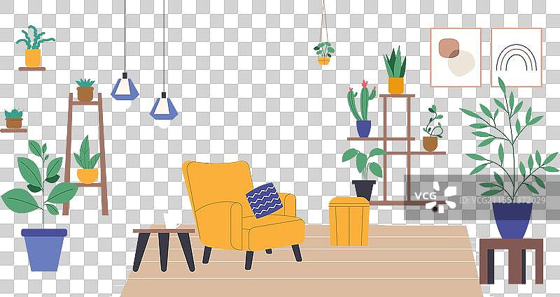 平坦的冬季花园室内种植图片素材