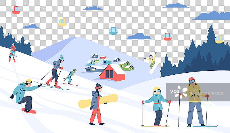 滑雪度假村的冬季休闲人们在山中放松图片素材