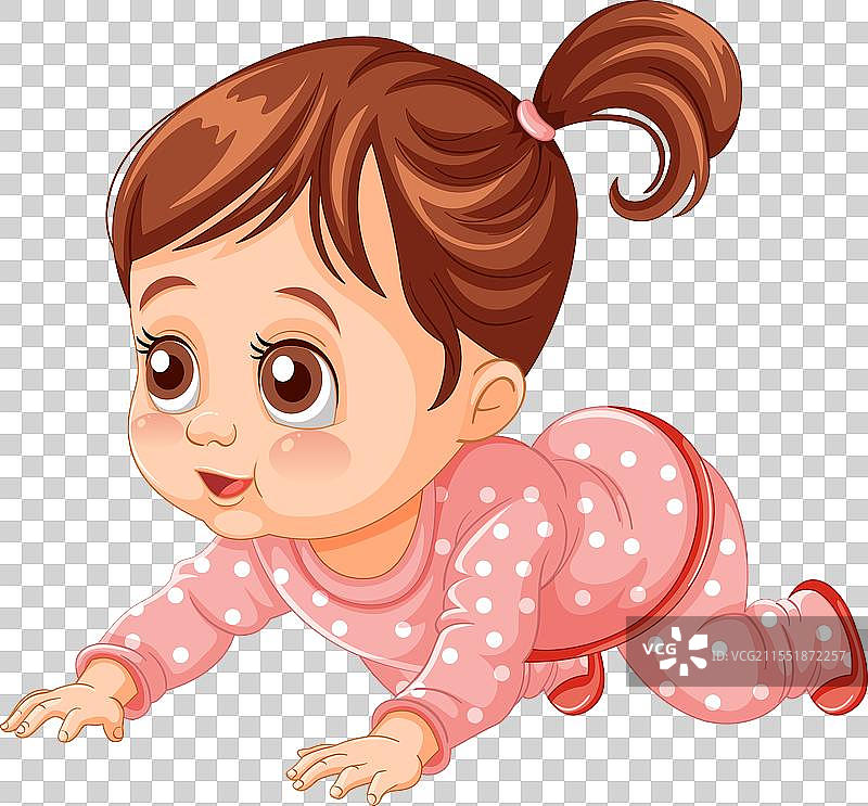 可爱的粉色卡通小女孩快乐地爬行图片素材