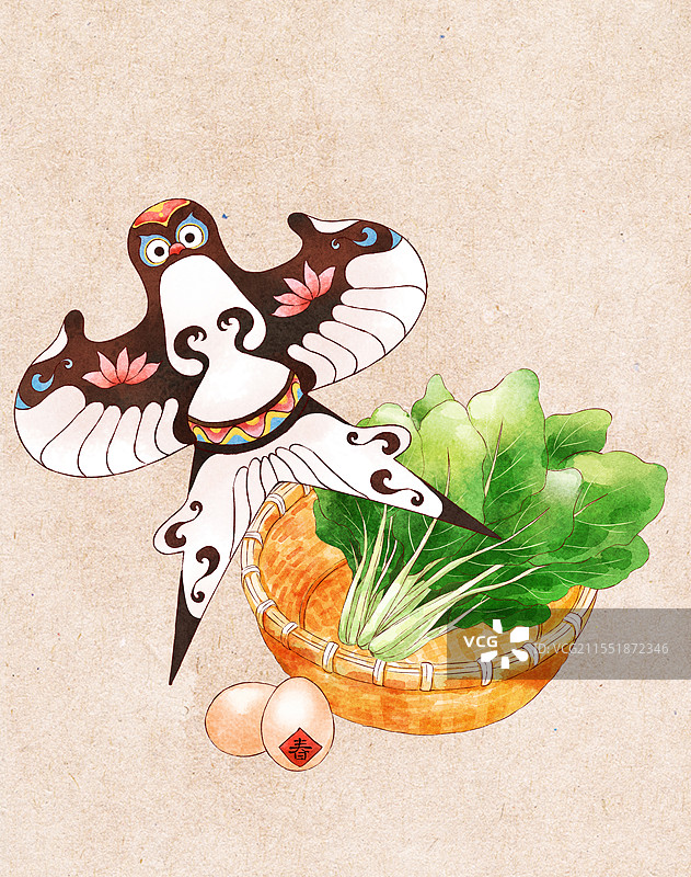 纸鸢春菜春分节气插画图片素材