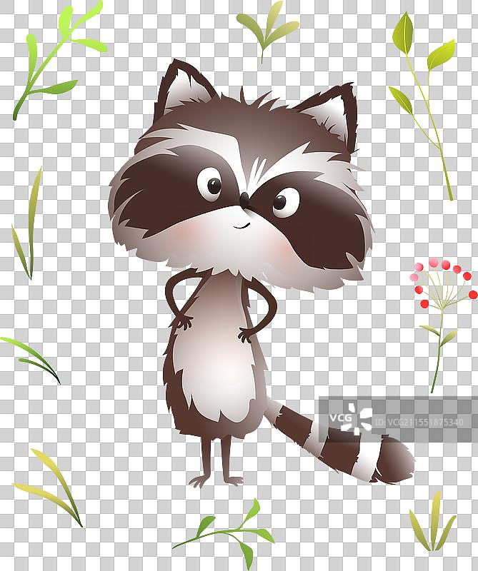 可爱又生气的浣熊动物角色，适合儿童图片素材