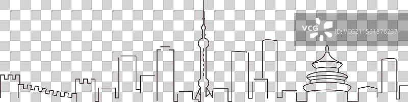 中国简约风格的黑色线条城市天际线图片素材