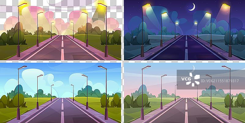 夜晚和白天的公路风景图片素材