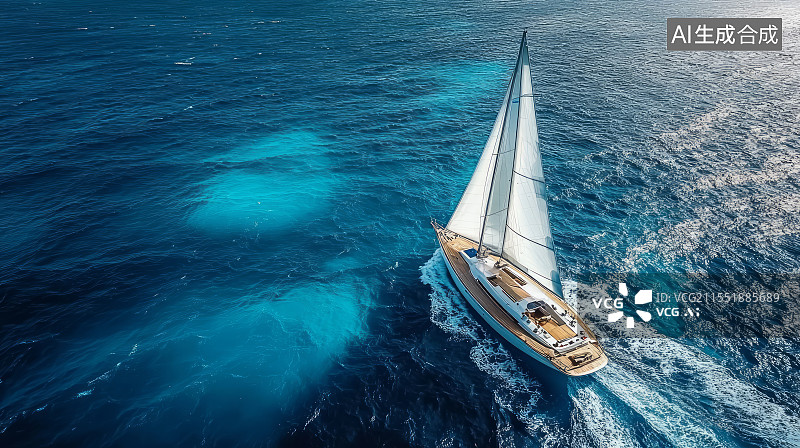 【AI数字艺术】航拍视角下大海上航行的帆船图片素材