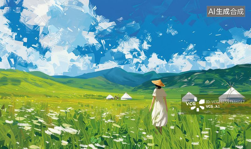 【AI数字艺术】绿色的草原风光图片素材