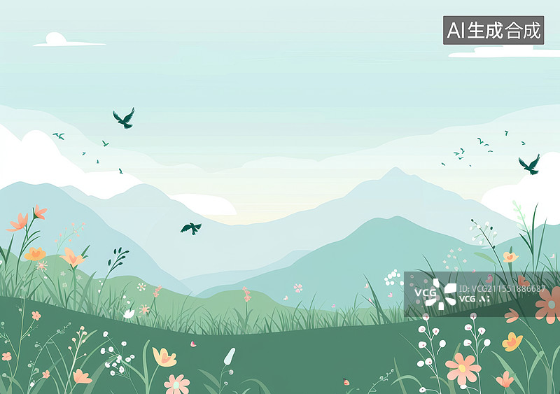 【AI数字艺术】绿色春天户外插画图片素材