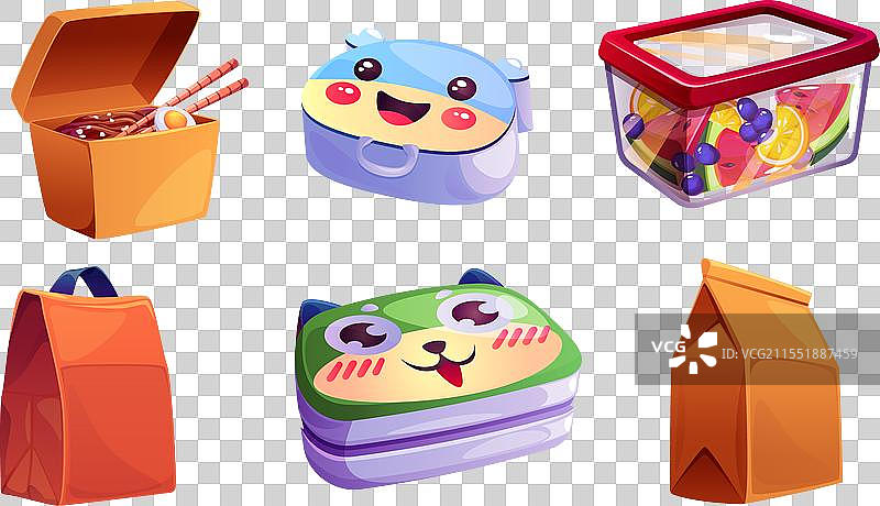装有儿童食品和零食袋的学校午餐盒图片素材