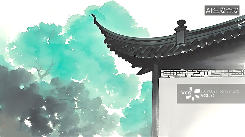 【AI数字艺术】水墨画背景居右图片素材