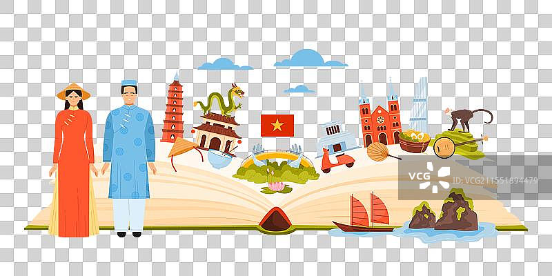 越南文化元素：美食与名胜图片素材