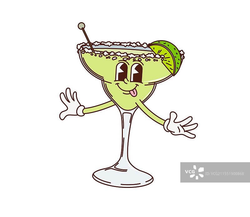 复古风格的卡通玛格丽塔鸡尾酒角色图片素材
