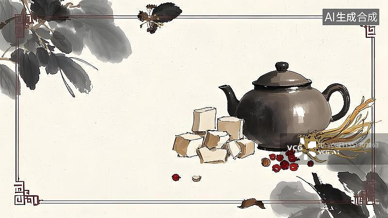 【AI数字艺术】水墨画背景居右图片素材