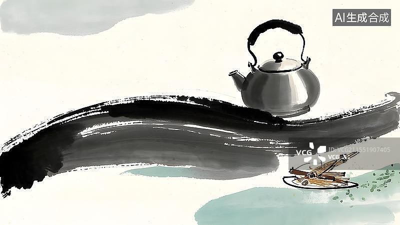 【AI数字艺术】水墨画背景居右图片素材