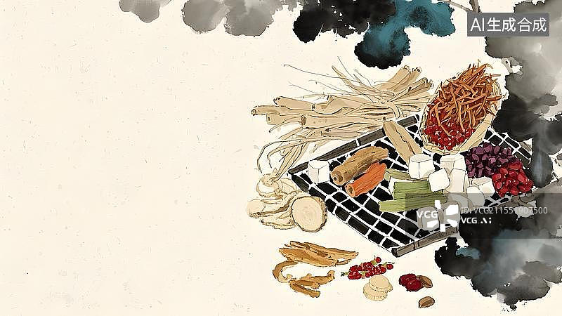 【AI数字艺术】水墨画背景居右图片素材