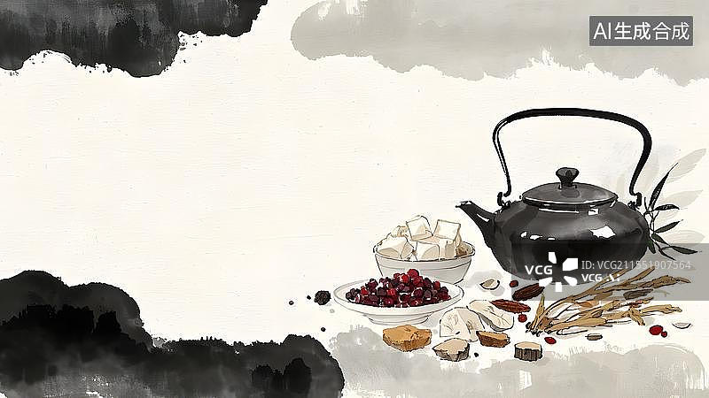 【AI数字艺术】水墨画背景居右图片素材