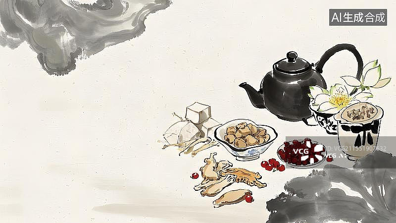 【AI数字艺术】水墨画背景居右图片素材