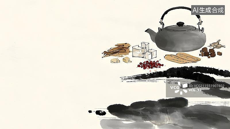 【AI数字艺术】水墨画背景居右图片素材