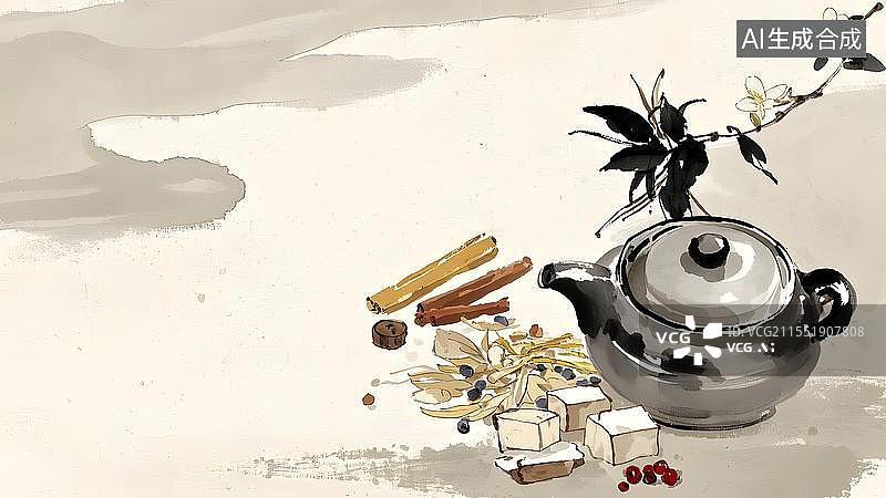 【AI数字艺术】水墨画背景居右图片素材