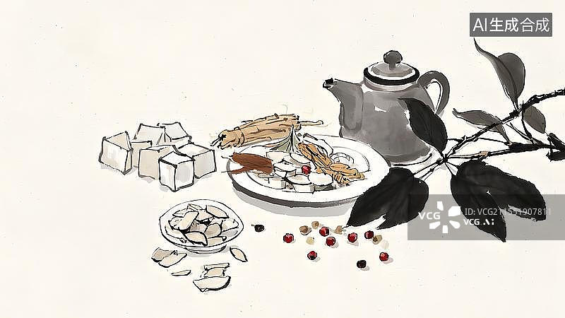 【AI数字艺术】水墨画背景居右图片素材