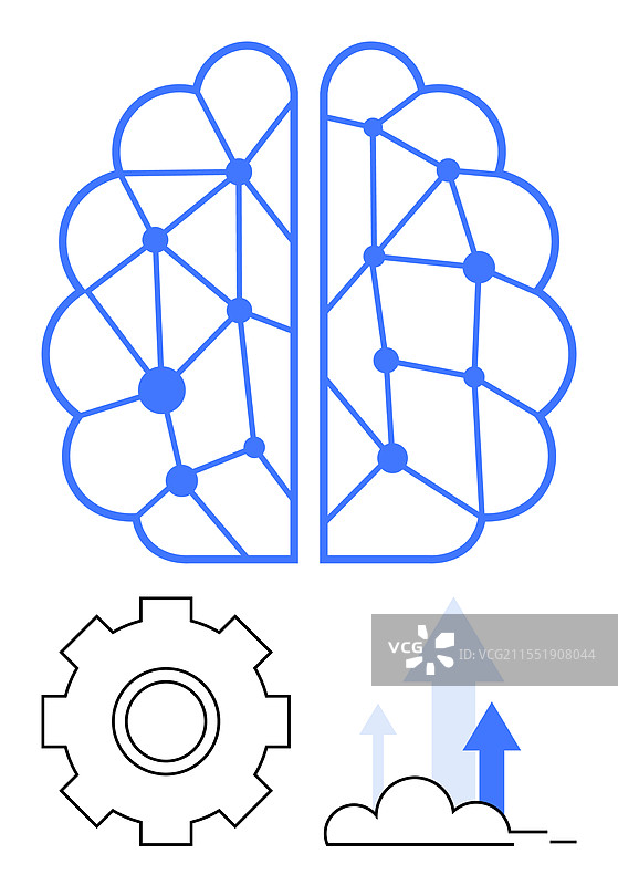 抽象的大脑网络与齿轮向上延伸图片素材