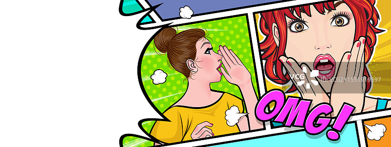 惊讶的女性在漫画页面上图片素材