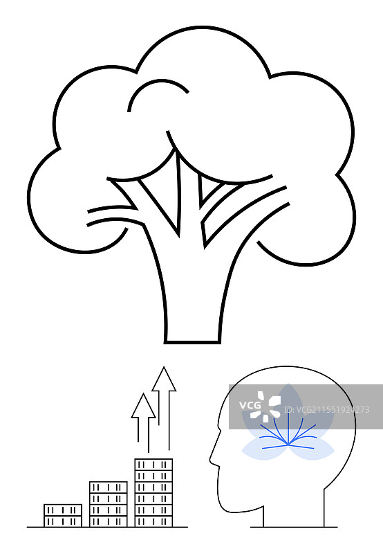 树木生长柱状图和头部轮廓图片素材