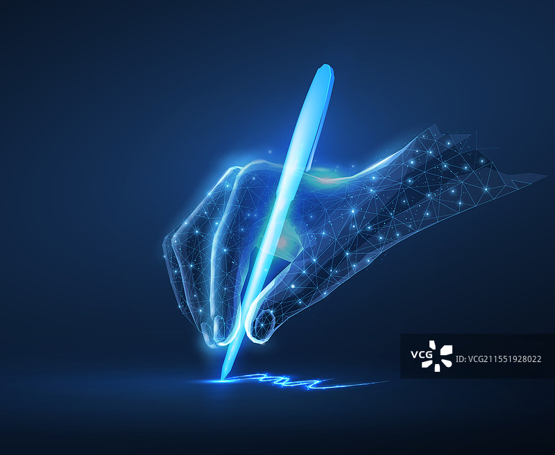 数字手与数字签名的笔图片素材