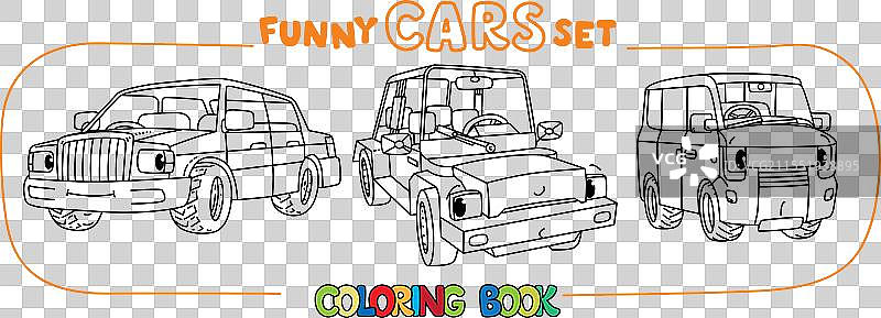 有眼睛的搞笑汽车涂色书套装图片素材