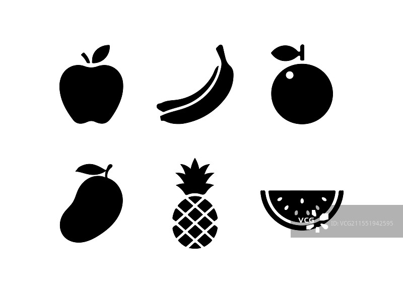 黑色自然风格的水果图标集图片素材