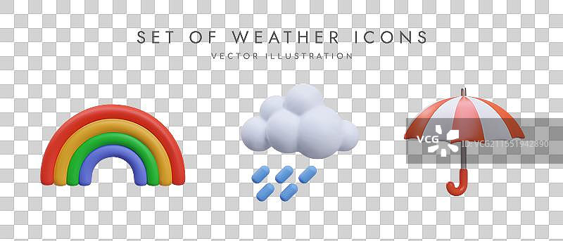 一套明亮的卡通风格3D天气图标图片素材