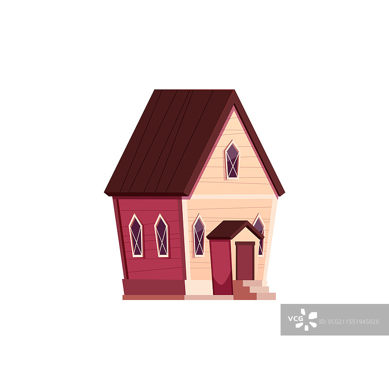 卡通风格的木质郊区或乡村小屋图片素材
