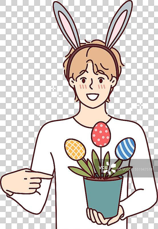 庆祝复活节的男士手持一盆植物图片素材