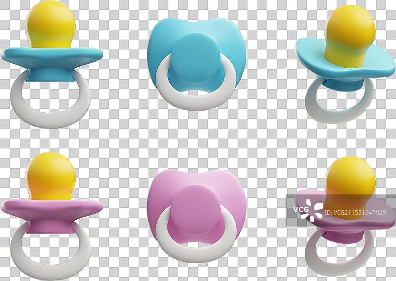一组粉色和蓝色的3D婴儿奶嘴图片素材