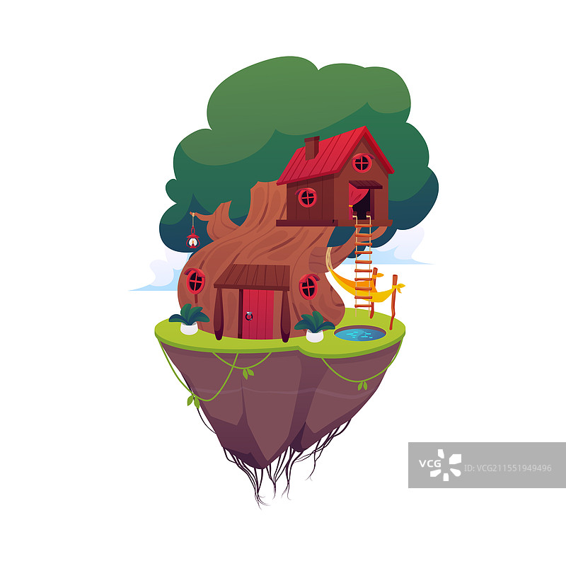 一座房子建在绿橡树上图片素材