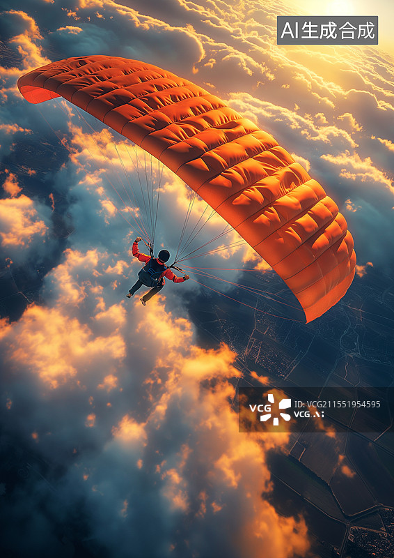 【AI数字艺术】天空中一个人正在跳伞运动图片素材