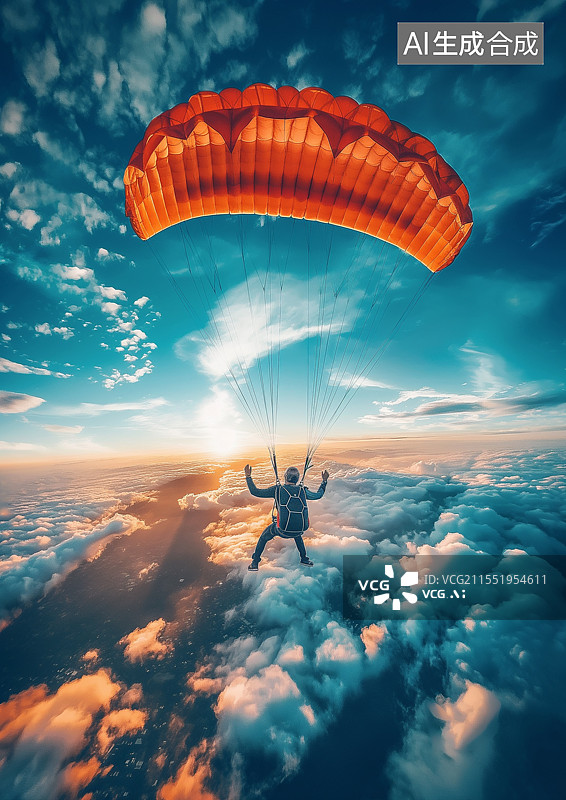 【AI数字艺术】天空中一个人正在跳伞运动图片素材
