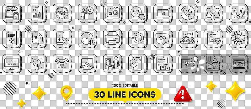 卡片互联网应用和向下滚动线条图标包图片素材