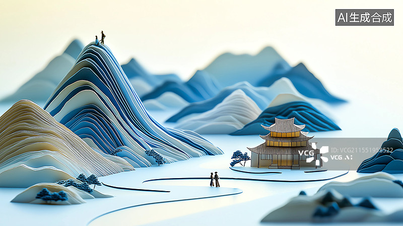 【AI数字艺术】中国风微缩景观建筑模型图片素材