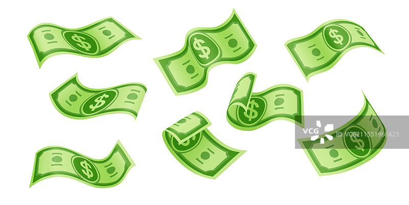 飞翔的卡通美元纸币现金钞票图片素材