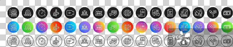 语音邮件、团队合作和摄像机的线条图标图片素材